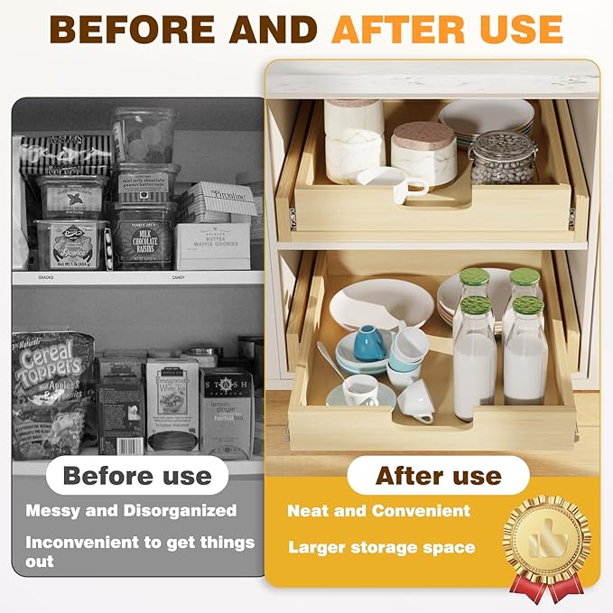 Pullout Cabinet Organizer, 26''W×21''D×3''H Slide Out Shelves for Kitchen Cabinets, Pull out Drawers for Kitchen Cabinets, Pantry, Bathroom, & Storage Organization