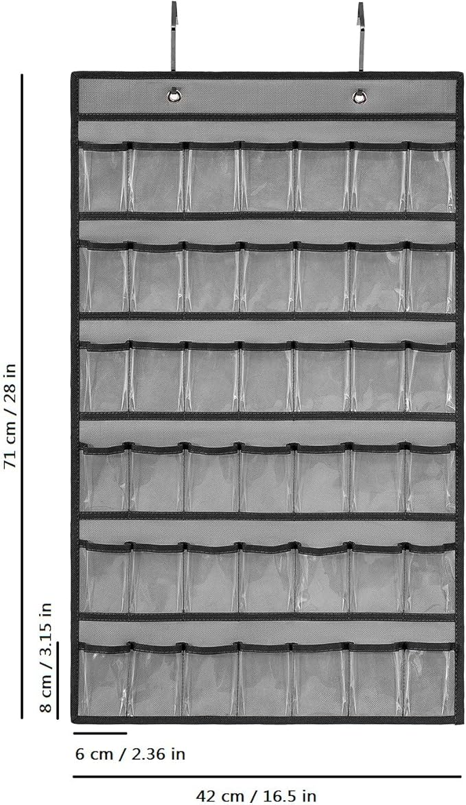 Toy Car Storage Organizer Hanging Toy Wheels Cars Holder Matchbox Cars Display Case with 42 Clear Pockets (One Side-Grey)