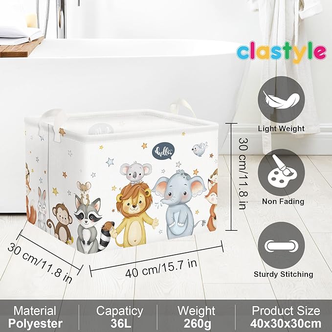 Clastyle Cute Animals Baby Laundry Hamper Kid Storage Basket Boy Girl Gift Toy Box Collapsible Large Clothes Organizer Nursery Bin for Bedroom, Star, 40 * 30 * 30 cm