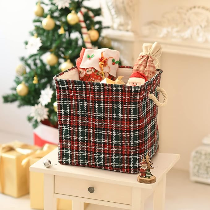 INough Red Large Christmas Basket Collapsible Gift Baskets Empty Gift Bag for Christmas Toy Bin for Kids, Baby Basket for Clothes, Toy Storage Box for Baby/Kids/Nursery Room