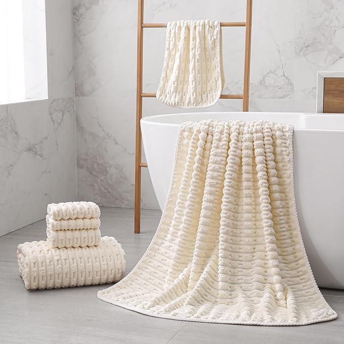 30X60 Inches Extra Large Bath Towels Sets of 6 for Bathroom Super Soft Quick Dry 2 Bath Towels 2 Hand Towels 2 Washcloth Towels Microfiber Shower (White, 6 Piece)
