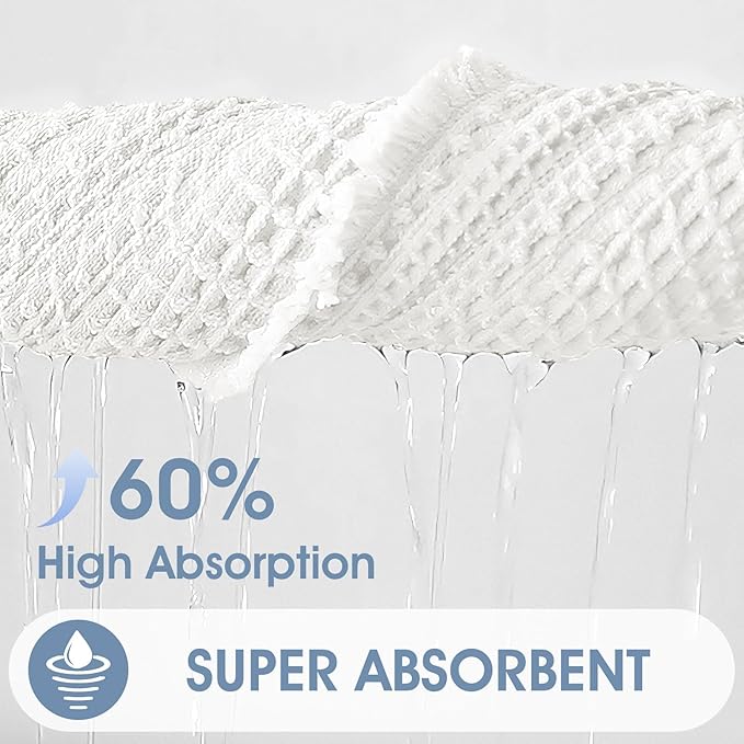 Accumtek Extra Large Waffle Bath Mat, 6'x2' White, Super Absorbent Non-Slip Quick Dry Bathroom Rugs with Tassels, Machine Washable Ultra Soft Boho Bath Rugs for Floor, Toilet Mats Boho Farmhouse Decor