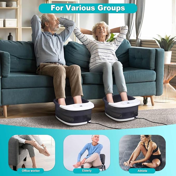 Foot Spa Bath Massager with Heat, Foot Bath with 22 Massage Rollers, Temperature Control, Jets, Bubbles, Epsom Salt and Vibration, Foot Soaking Tub for Relaxation - Grey