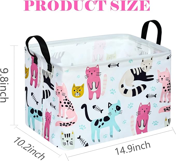 Rectangle Gift Storage Basket Home Shelf Storage Basket Organizer Box Clothes Laundry Hamper Nursery Basket Laundry Basket with Handles (Cat)