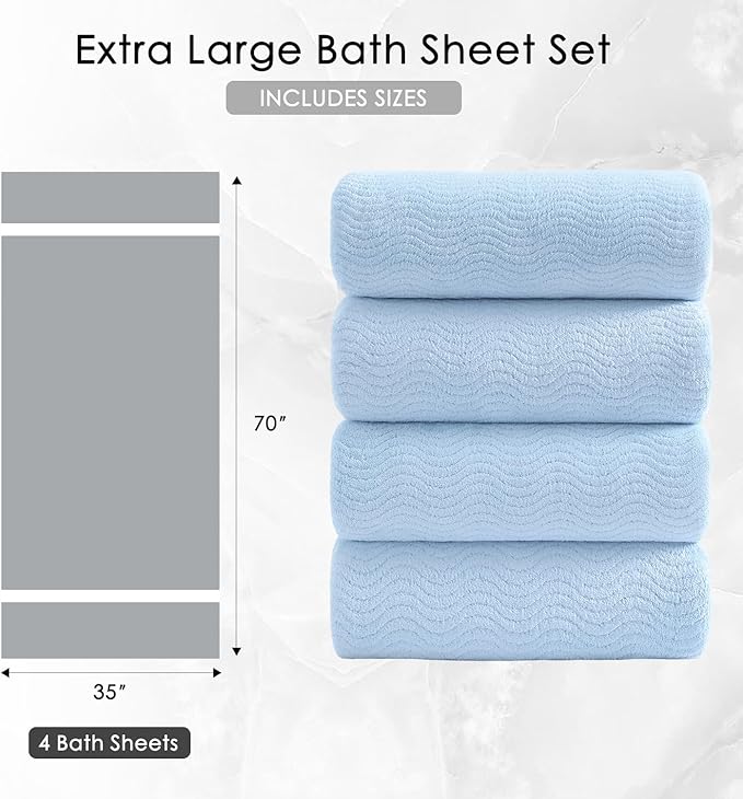 4 Piece Extra Large Bath Towel 35"x70" Oversized Bath Sheet Blue Bath Towel Set for Bathroom Ultra Soft Cozy Highly Absorbent Quick Dry Bathroom Towel for Spa Gym Hotel,Shower Towel for Daily Use