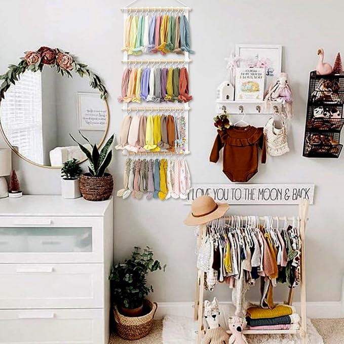 POVETIRE Headband Holder for Girls Baby Headband Organizer Head Bands Hair Accessories Display Organizer Wall Hanging Decor for Nursery Toddler Girl Room