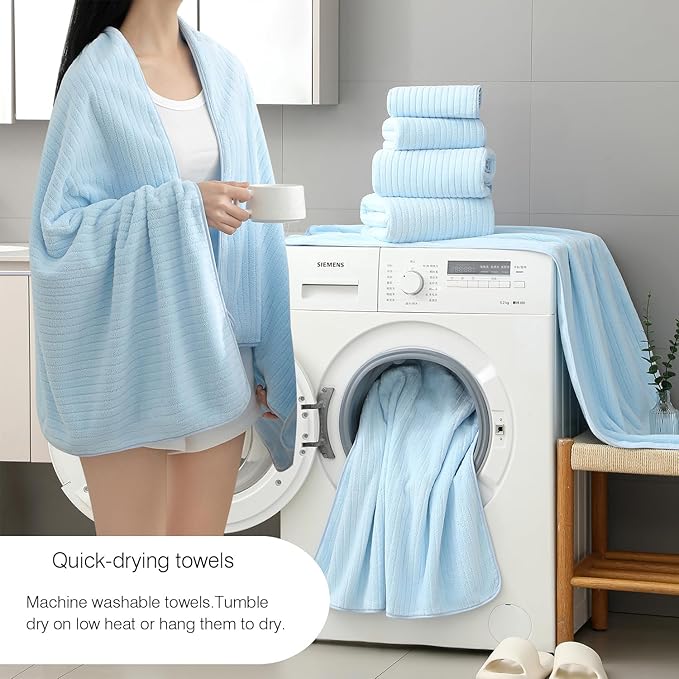 Hailea 18 Piece Family Bath Towel Set Include 6 Bath Towels,6 Hand Towels and 6 Washcloths Soft Bathroom Towel with Hanging Loops,Highly Absorbent Quick Dry Towels Set for Bathroom,Hotel and Spa-Blue
