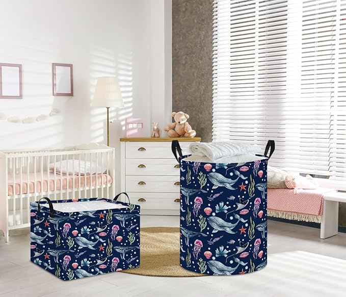 Rectangular Storage Basket Empty,Storage Bin with Handles,Room Decor,Gift Basket,Book Box(Watercolor Ocean)