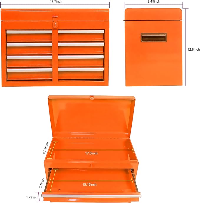 Rolling Tool Chest, 5-Drawer Tool Box Organizer w/Lockable Wheels & Sliding Drawers & Detachable Top & Adjustable Shelf, Tool Storage Cabinet for Garage Workshop(Orange)