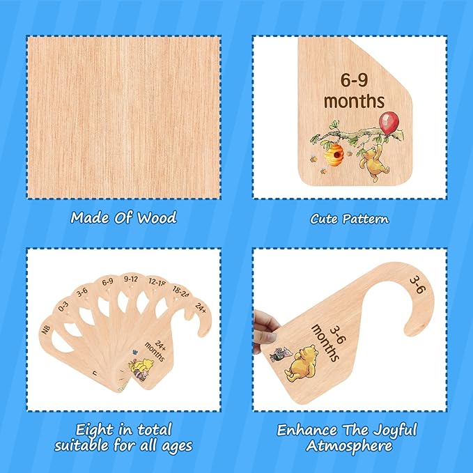PAMBO The Winnie Bear Baby Closet Dividers, Clothes Organizer for Baby Nursery Decor Wooden Hanger for Newborn Baby Stuff From 0-24+ Months