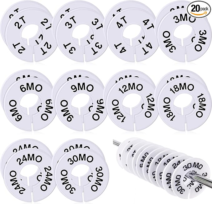 Blulu 20 Pack Clothing Rack Size Dividers Round Hangers Dividers