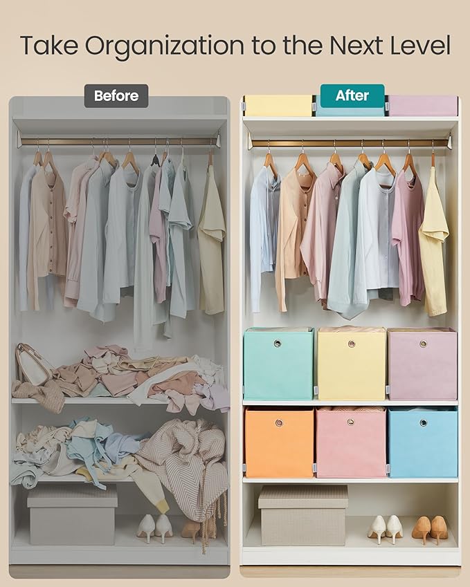 SONGMICS Storage Cubes, Set of 6 Odorless Foldable Storage Boxes, 11.8 x 11.8 x 11.8 Inches, Closet Organizers for Shelf, Rainbow Storage Bins, Colorful Fabric Bins for Bedroom, Living Room URFB230X01