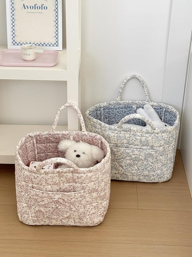 Fabric Storage Basket Boho Large Collapsible Floral Laundry Nursery Hamper Knitting Storage for Car Clothes Toys