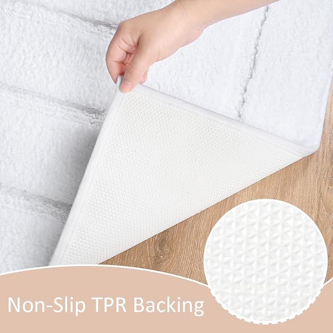 HOMORE Bathroom Rugs 24x60 Inch White Bathroom Runner Rug, Soft and Absorbent Bath Mat, Non Slip Long Runner Rug for Vanity, Washable Plush Bath Rugs for Shower Floor