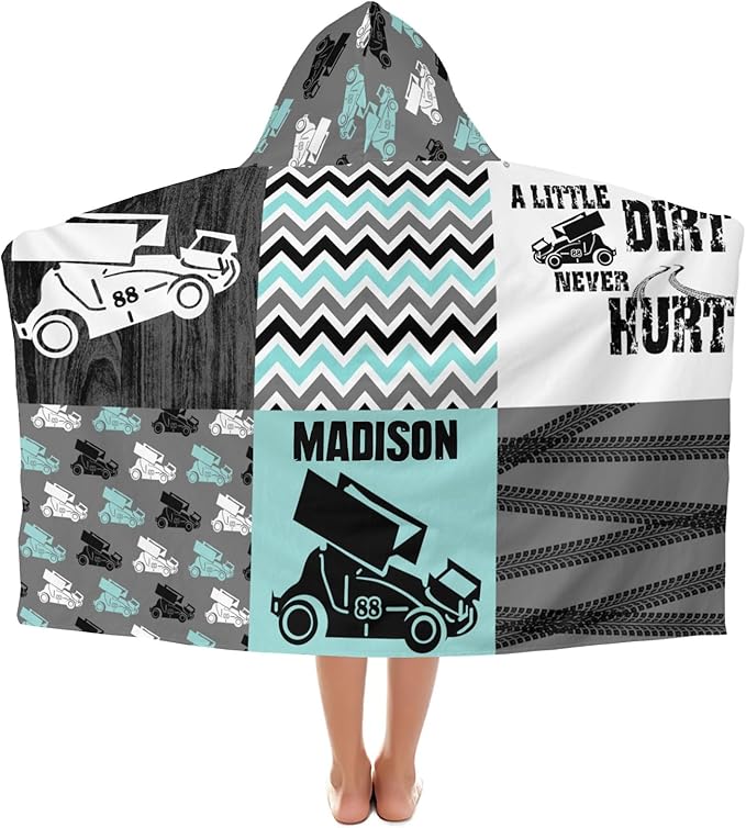 Hooded Towel Kids Turquoise Race Car Bath Towels with Hood Microfiber Kids Beach Towels Baby Pool Beach Towel for Boy Girls
