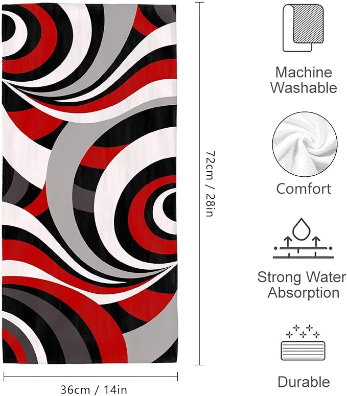 Abstract Red Black Grey White Hand Towels for Bathroom 14x28 Inch, Modern Retro Bath Hand Towels Set of 2 for Farmhouse Gym Kitchen Hotel Home Black Red Bathroom Decorations