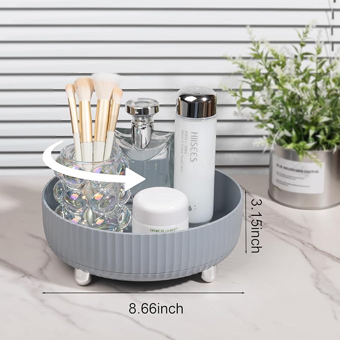 Anyoifax Makeup Perfume Organizer Tray 360 Degree Rotating Lazy Susan Skincare Lotion Organizer Spinning Cosmetics Storage for Dresser, Vanity, Bathroom Countertop, Small Grey