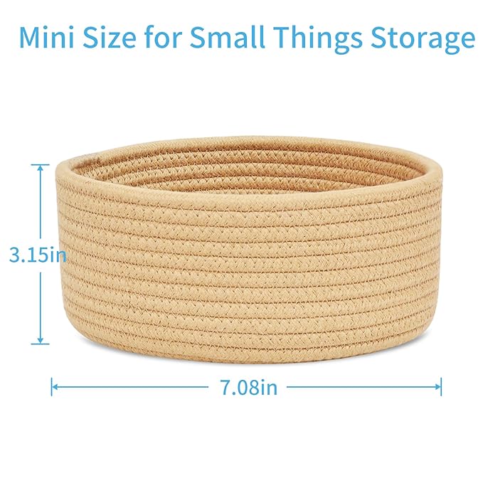 ABenkle 2 Pack Small Baskets, Cotton Rope Woven Basket, Cute Mini Tiny Storage Baskets, Decorative Boho Basket for Nursery Living Room Bedroom Shelf, Empty Gift Basket
