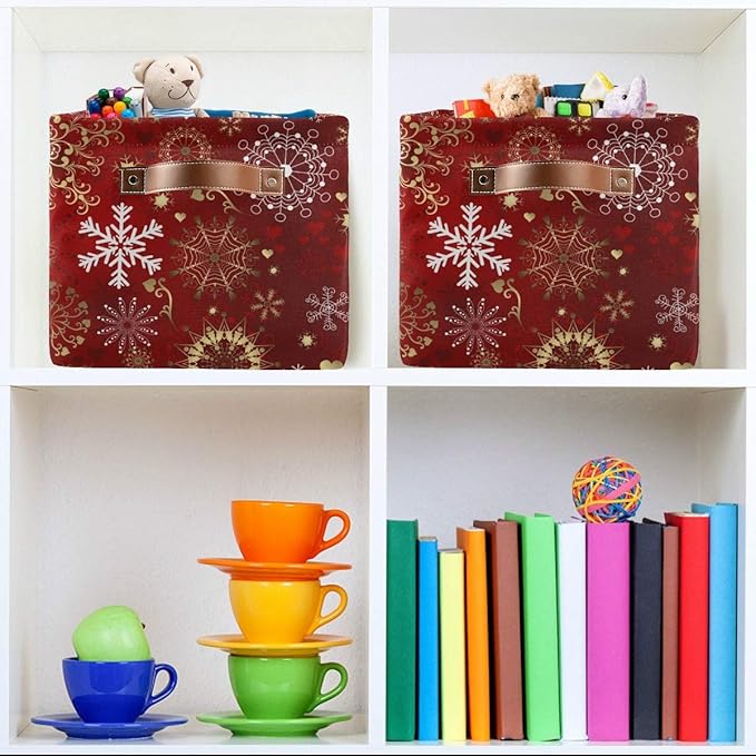 DOMIKING Rectangular Christmas Storage Bin Christmas Snowflake Basket with Handles - Organizer Bin for Books, Clothes Laundry Basket for Kids/Pets, Playroom