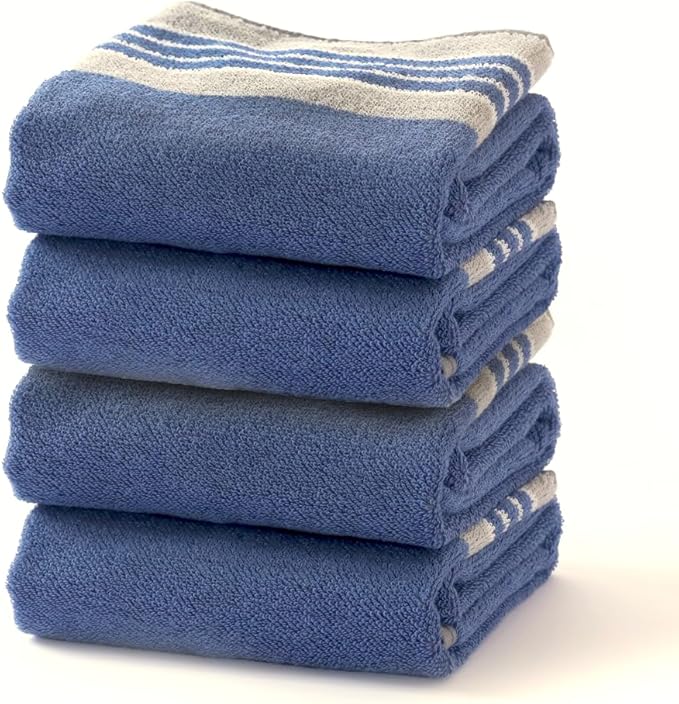 Hand Towels for Bathroom - 14x30 inches, Soft, 100% Cotton, Light-Weight, Blue, Set of 4