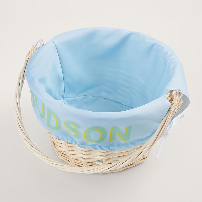 Personalization Universe Custom Shadow Name Embroidered Natural Easter Basket with Folding Handle – Personalized Easter Basket for Kids – Decorative Storage & Holiday Gift