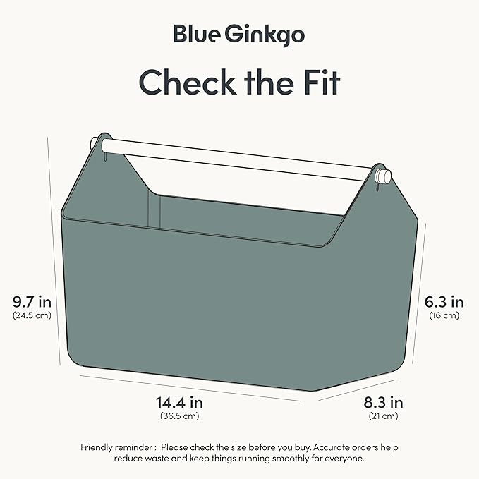 BLUE GINKGO Large Storage Basket – Plastic Caddy with Wooden Handle for Bathroom, Pantry, or Cleaning Supplies (Green)