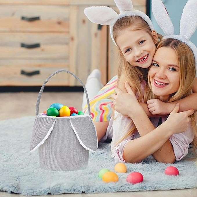 Bunny Egg Hunt Easter Bucket Plush | Easter Bucket Bags With Rabbit Ears,Bunny Ears Baskets For Kids,Easter Bunny Basket,Candy Storage Decorations With Rabbit Ears For Boys Girls