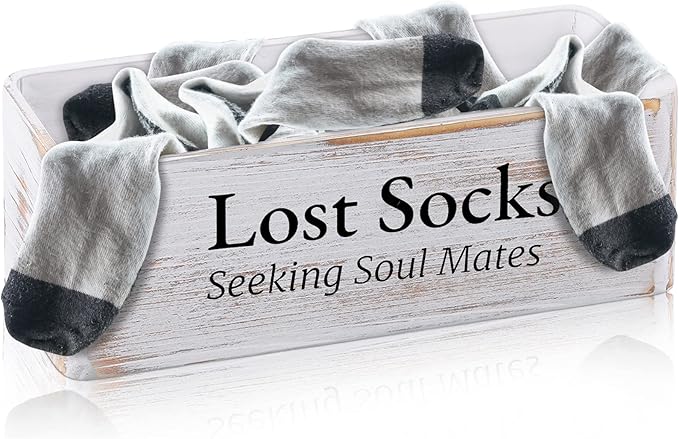 Farmhouse Lost Socks Storage Funny Laundry Sign Wooden Storage Basket Laundry Room Decor (11.02 x 3.54 x 3.54 Inch)