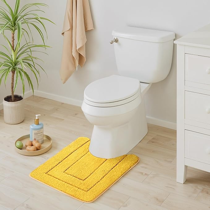 GRANNY SAYS Bathroom Toilet Rugs U Shaped, Bath Mats for Bathroom, Bath Rugs Non Slip Washable, Absorbent Microfiber Toilet Mat, Soft Plush Shaggy Bath Carpet, 20" x 24", Yellow