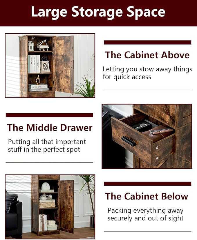 WEENFON Tall Bathroom Cabinet, Storage Cabinet with 6 Shelves & Drawer, Bathroom Storage Cabinet with Adjustable Shelves, Tall Cabinet for Living Room, Home Office, Brown