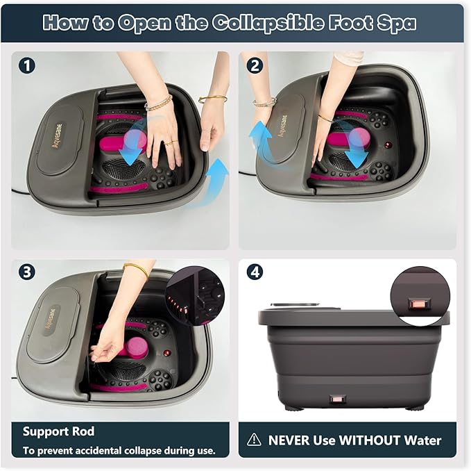 Collapsible Foot Bath, Foot Spa Bath Massager with Heat, Bubble, Remote Control, Temperature Control, 3 Pedicure Attachments, Feet Soaking Tub for Stress Relief
