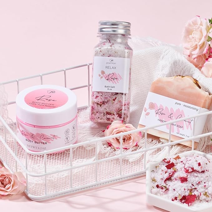 Spa Gifts for Women Valentines Day Bath Baskets Relaxing Spa Self Care Gift for Mom Her Sister Wife Auntie Home Bath Care Package Thank You Birthday for Women Friendship Ideas