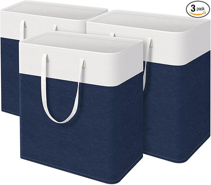 laundry basket 3-Pack, laundry hamper, Hamper with handles, collapsible laundry baskets, Waterproof dirty clothes hamper, Towel Storage for Home or Dorm, 125L-Blue