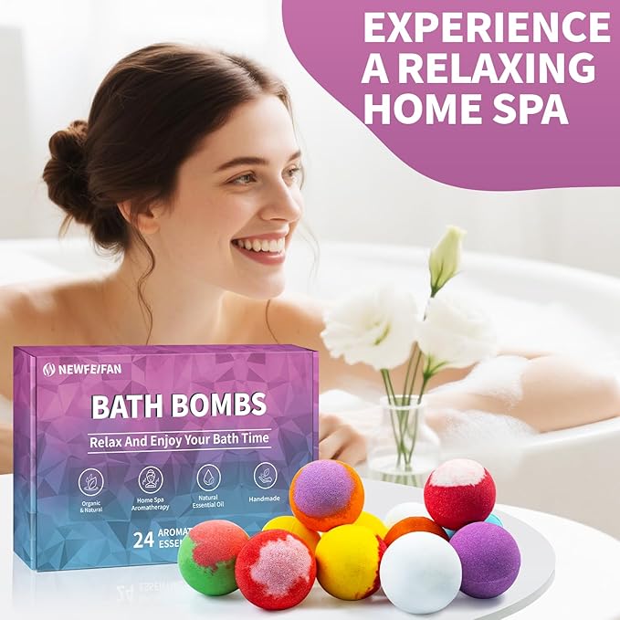Bath Bombs Birthday Gifts for Women & Men, 24-Pack Easter Basket Stuffers for Teens, Aromatherapy Bubble Bath, Handmade Natural & Organic, Spa Relaxing Gifts for Wife Girlfriend Coworkers