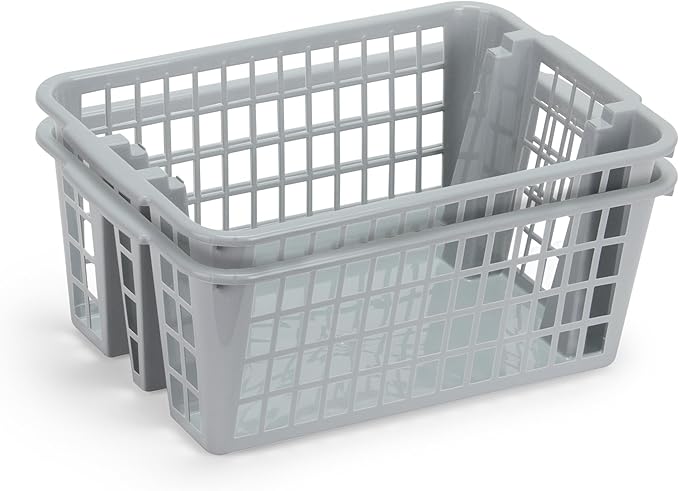 DecorRack Plastic Storage Basket, 13L Bathroom Storage Organizer Bin for Laundry Closet, Pantry or Office with Built In Handles,Gray (2 Pack)