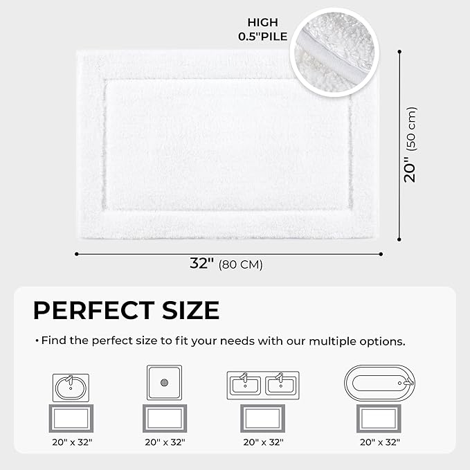 GRANNY SAYS Microfiber Bathroom Rugs Non Slip Washable, Water Absorbent Bath Mats for Tub, Soft Bath Mats for Bathroom Floor & Shower, Bath Rug, 20" x 32", White Bath Rugs