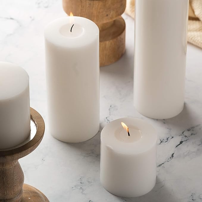HomeLights Pillar Candles - 2.7x8 inch | 80 Hours Burning, 6 Count - White Unscented Smokeless European Pillar Candles - Perfect for Wedding, Parties, Spas, Home Gatherings and Dinner