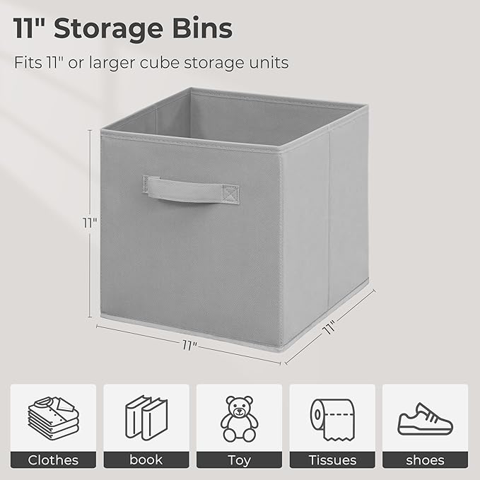 Easi 11 inch Cube Storage Bins, 9 Storage Cube Organizer, Collapsible Fabric storage cubes with Handles, Closet Storage Basket For Organization, Shelf Basket For Shelves Clothes Books, Gray