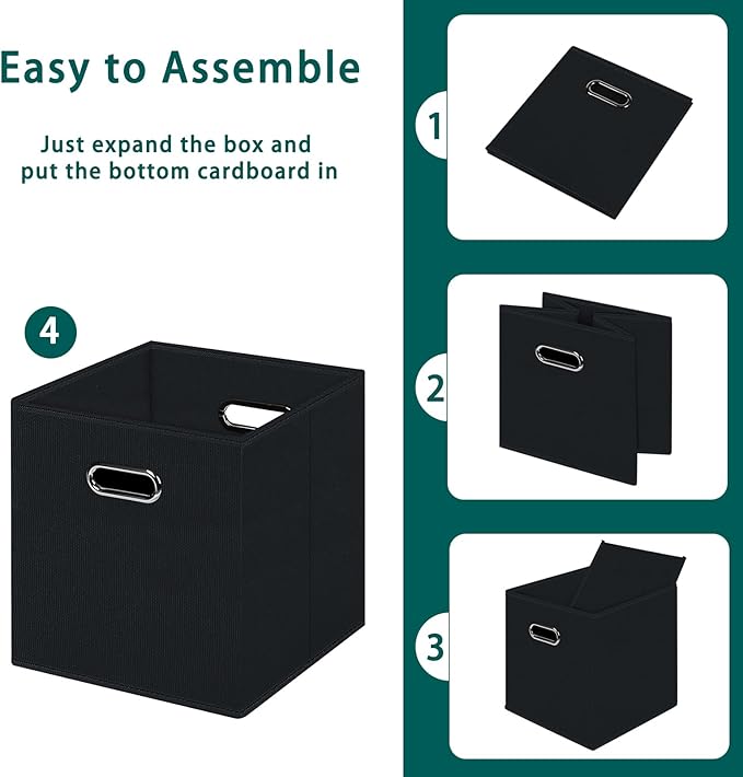 Foldable cube storage bins, Fabric Storage Box Cubes Organizer Baskets with Dual Handles for Home Organizer,Shelves,Closet,Set of 10,(Black)