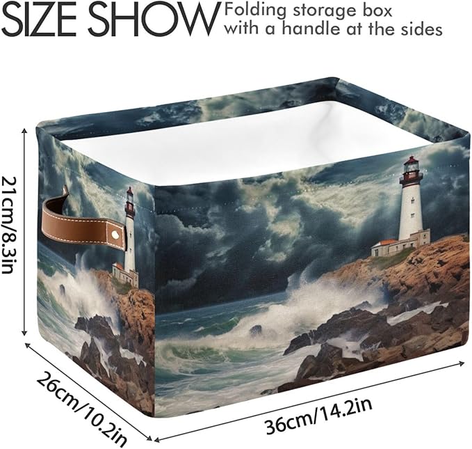 YETTASBIN Lighthouse Storage Basket 1pc, Large Collapsible Toys Clothes Organizer, Durable Canvas Storage Bin with Handle for Shelves Closet Laundry Home Office Decor