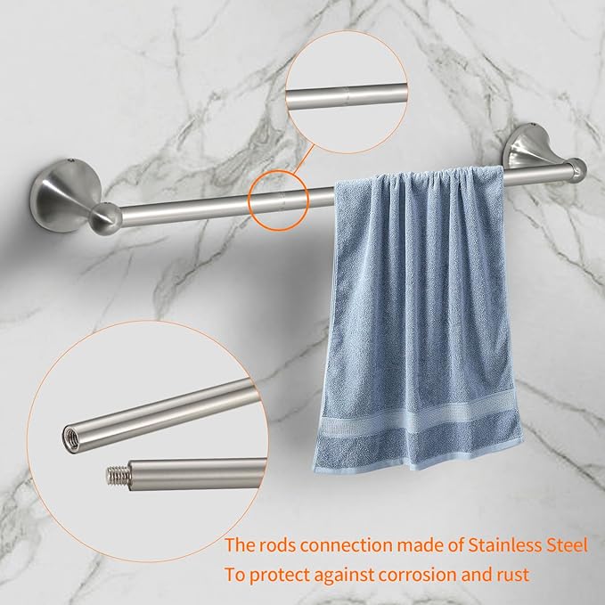 8 Pieces Bathroom Hardware Set Brushed Nickel Adjustable Expandable Towel Bars Towel Ring Wall Mount Toilet Paper Holder Towel Hooks Towel Racks Hand Towel Holder Bathroom Accessory Set