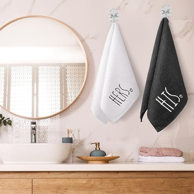 2 Pcs His and Hers Hand Towels 100% Cotton Embroidered Bathroom Towel Wedding Valentine's Day Gift for Couple, Anniversary Bathroom Decor 29 x 13 Inch