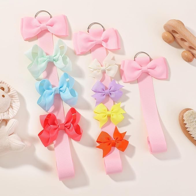 YLEN YHXX 8 PCS Pink Bow Holder for Girls Hair Bows Baby Bow Organizer Baby Hair Accessories Organizer Storage Wall Hanging Home Decor for Girls Room