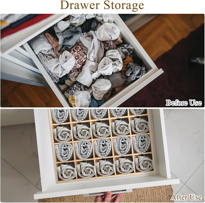 Amosfun Underwear Storage Case with 20 Compartments - Socks Organizer and Panties Drawer Divider Stackable Sundries Container for Closet and Dresser 13.38X10.62X1.96In