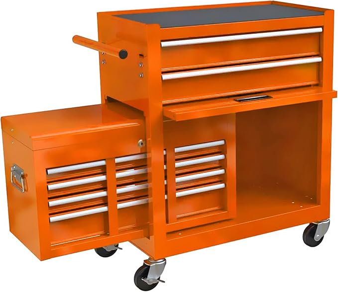Rolling Tool Chest with Wheels Metal Tool Box on Wheels with 8 Drawers, Lockable Heavy Duty Toolbox Drawer Organizer Rolling Too Cart for Repair Shop, Garage, Orange