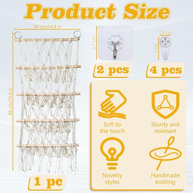 Stuffed Animal Net, Toy Net Hammock for Stuffed Animals with 4 Layers, Plush Hammock Stuffed Animal Hammock Corner, Boho Macrame Wall Hanging Stuffed Animal Storage (Beige)
