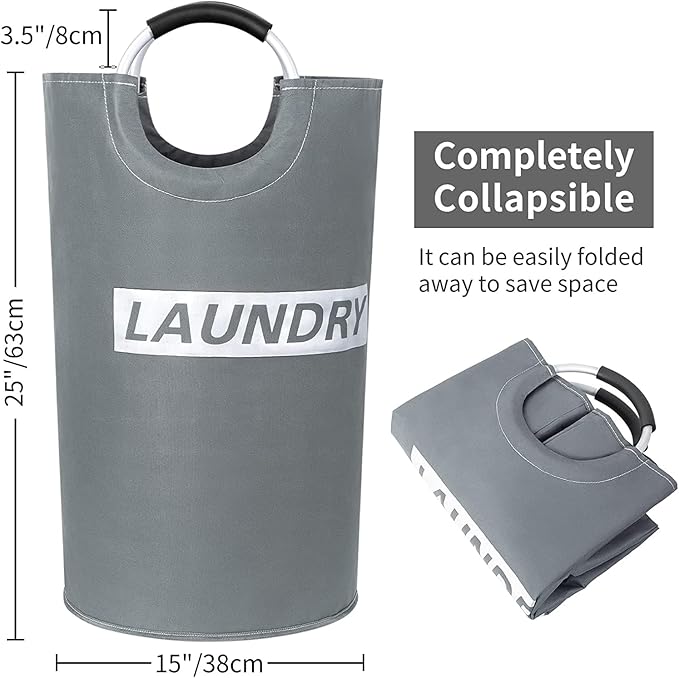 ZEROJETLAG 82L Large Laundry Basket Collapsible Hamper with Handles, Waterproof Fabric Dirty Clothes Basket, Foldable Freestanding Bin Laundry Hamper for Dorm, Bathroom & Bedroom (Gray & Silver)