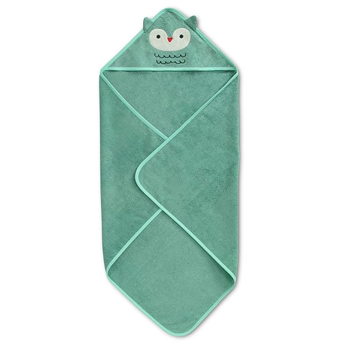 Delta Children Baby/Infant Hooded Bath Towel - Super Soft and Absorbent- Newborn Essential - Ideal Baby Registry/Shower Gift for Boys and Girls, Light Teal Owl