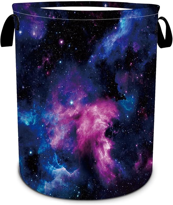 Purple Galaxy Space Laundry Basket, Space Laundry Hamper, Oxford Waterproof Foldable Clothes Storage Bin, Toy Organizer Basket for Bathroom/Household/College Dorms 15.7"x19.6"