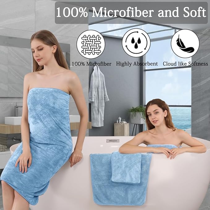 Hailea Luxury Bath Towels Set - 12 Piece (4 Large Bath Towels,4 Hand Towels,4 Washcloths), 100% Microfiber,Extra Absorbent Super Soft & Quick Dry,Complete Family Pack for Bathroom Gym Pool,Blue